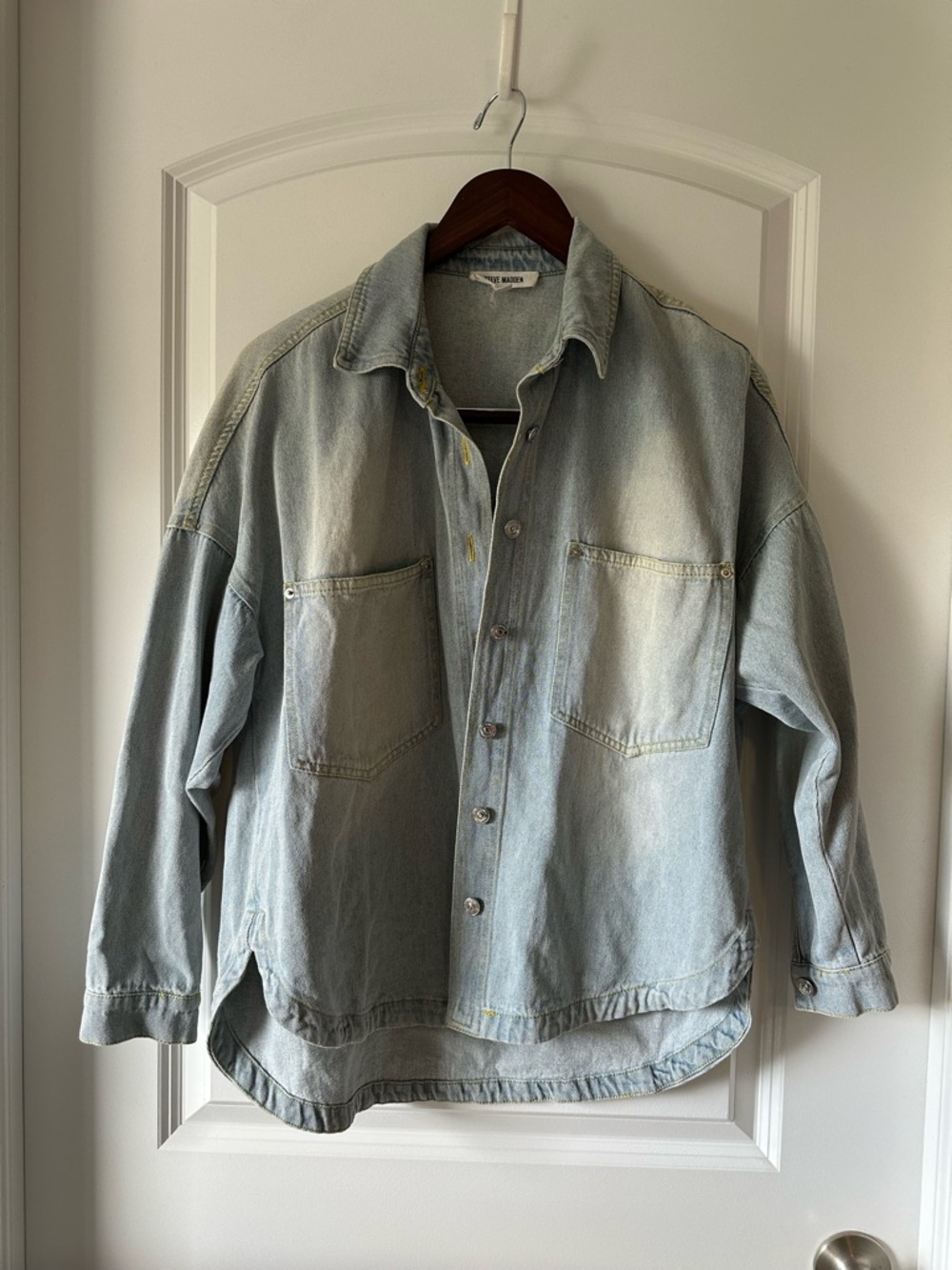 Steve Madden Faded Light Blue Oversized Denim Shirt Jacket